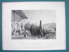 Constantinopla Vista De Cemitério Petit Champ Mars - 1840 Antiga impressão por Allom