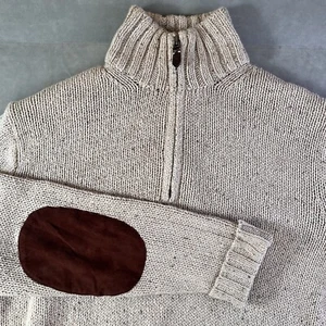 Polo Ralph Lauren Suéter Tejido Hombres L Beige Cuello Simulado 1/4 Cremallera Algodón Mezcla Cáñamo - Imagen 1 de 7