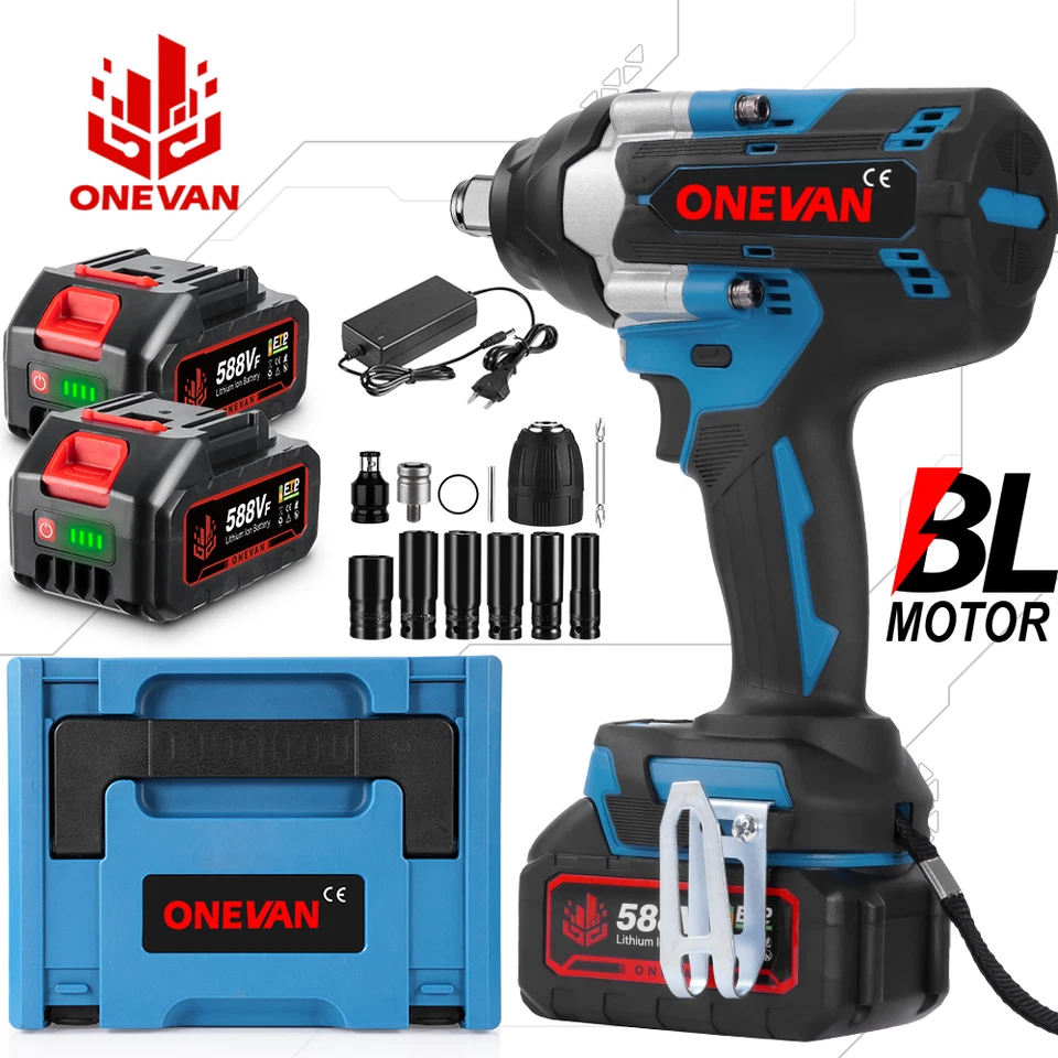 ONEVAN 1800Nm Akku Schlagschrauber Akkuschrauber Ratschen w/ Koffer Nusssatz Kit - Bild 1 von 4