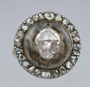 WOW! Antique Georgian Gold Diamond Hair Crystal Memento Mori Mourning Ring 6.75 - Picture 1 of 12