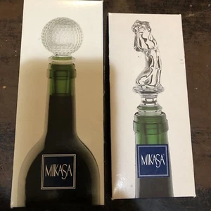 Mikasa Tee Time And Bogey Crystal Bottle Stoppers - Pack Of Two w Original Boxes - Picture 1 of 4