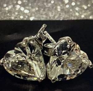Happy Valentine 3Ct Heart Cut Shape Lab-Created Diamond Stud Earrings In Silver - Picture 1 of 14