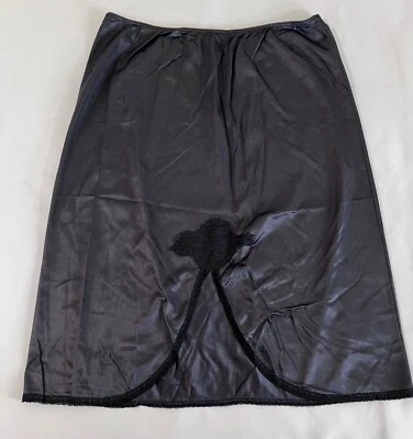 Sexy falda sin cordones de nailon negra vintage JCPenney con aberturas laterales de encaje talla mediana 12/14 Foto 1 de 4