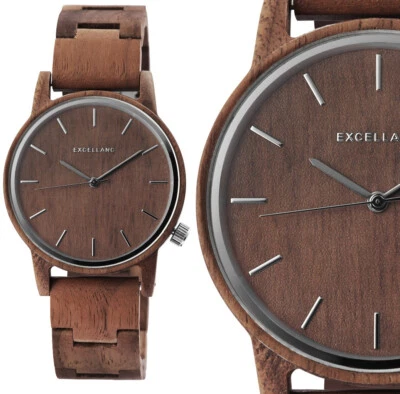 Herrenuhr Männer Holzuhr Armbanduhr Braun Silber Walnuss Quarz Holz 2800052 - Bild 1 von 4