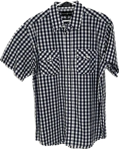 Mens Short Sleeve Button Up Size XL Blue White Check NWOT 90s Retro Pockets BHPC - Picture 1 of 9