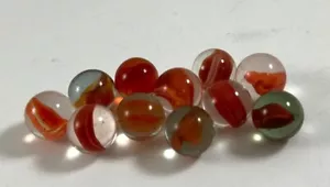 11 VINTAGE GLASMURMELN KATZENAUGE ROT Blasen - Bild 1 von 6
