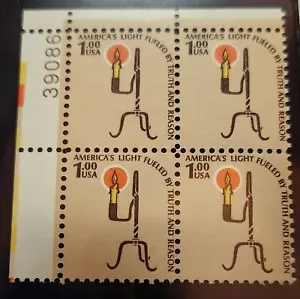 SC# 1610 - $1.00 Americana Series - Rush Lamp - Mint NH Plate Block - Picture 1 of 1