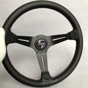 14" HKS Perforated Leather Deep Dish 85mm 3.3" Racing Drift Sport Steering Wheel - Bild 1 von 7