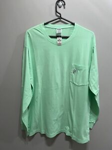 NWT VICTORIA SECRET PINK LONG SLEEVE MINT GREEN T-SHIRT WITH POCKET LARGE