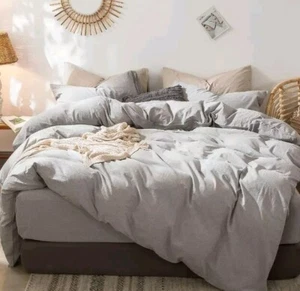 MooMee Bedding Duvet Cover Set Oversized King 100% Washed Cotton ICY GRAY - Picture 1 of 4