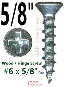 Phillips Flat Head # 6 x 5/8" Wood Particle Board Screw Zinc, 1000pcs - Picture 1 of 2