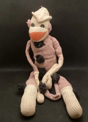 Vintage Homemade Sock Monkey with PomPoms - Image 1 of 4