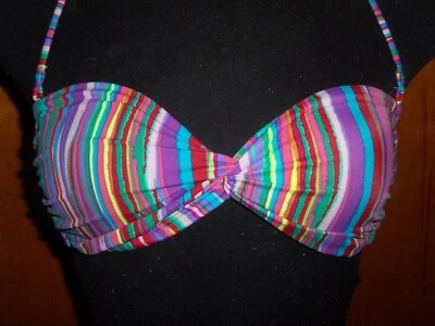 Victoria's Secret 无肩带彩虹条纹扭转前头巾比基尼上衣 XS — 第 1/4 张图片