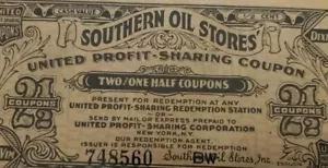 Coupon 2-1/2 centesimi vintage Southern Oil Stores Dixie Vim United condivisione profitti - Foto 1 di 6