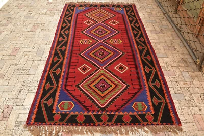 Caucasian Rug 63''x122'' Handwoven Kilim 162x312cm Rug Oriental Vintage 5x10 Rug - Image 1 of 4