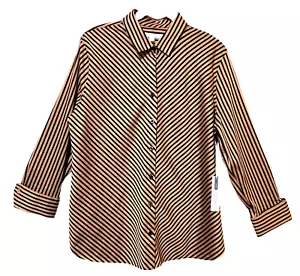 Chicos Bluse Damen 12 schwarz & gold gestreift vorne geknöpft gefüttert - Bild 1 von 4