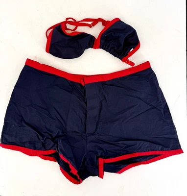 Tommy Jeans Bikini Set Navy Red Trim Retro Y2K Flag Logo Shorts Swim Suit M - Image 1 of 4