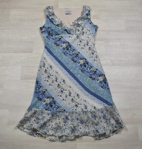 Y2K 90s Breakin Loose Mini Dress Boho Hippy Blue Tan Floral Ruffle Festival VTG - Picture 1 of 5