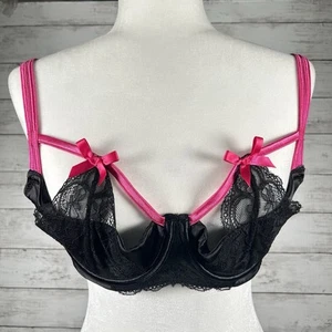 Cacique Quarter Balconette Peek A Boo Cup Lace Underwire Black Bra 36D - Picture 1 of 5
