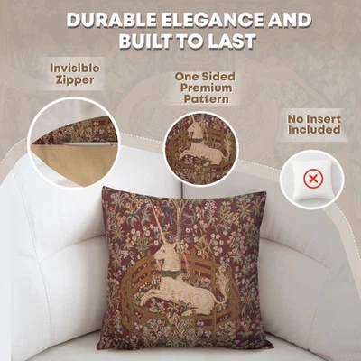 Licorne Captive In Red Throw Pillow Cover | Tapestry Cushion Cover 14x14 in - Image 1 of 4