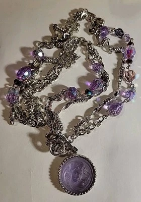 Signed Kirk Folly  "Love Never Dies" Angel Silvertone Purple Crystal 26". - Image 1 of 3
