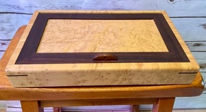 Large Burl Maple Artisan Wood Jewelry Trinket Box Signed Velvet Lined 15” - Picture 1 of 14