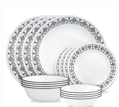 Corelle серый и белый Cusco 16 шт. стеклянная столовая посуда набор обслуживание для 4 - Изображение 1 из 3