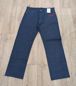 $590 Mens OFF-WHITE Script Embroidered Logo Straight Leg Jeans Navy Blue 34 - Picture 1 of 9