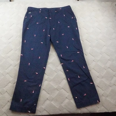 Lacoste Chino Pants Mens 38x32 Navy Blue Embroidered Sailing Flags - Image 1 of 4