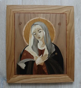 Virgin Mary wood icon, religious wall art, mosaic icon, Orthodox icon, marquetry - Picture 1 of 9