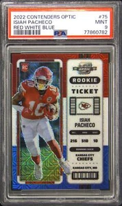 2022 Contenders Optic Isiah Pacheco /13 Red White Blue Prizm Rookie PSA 9 RC - Picture 1 of 2