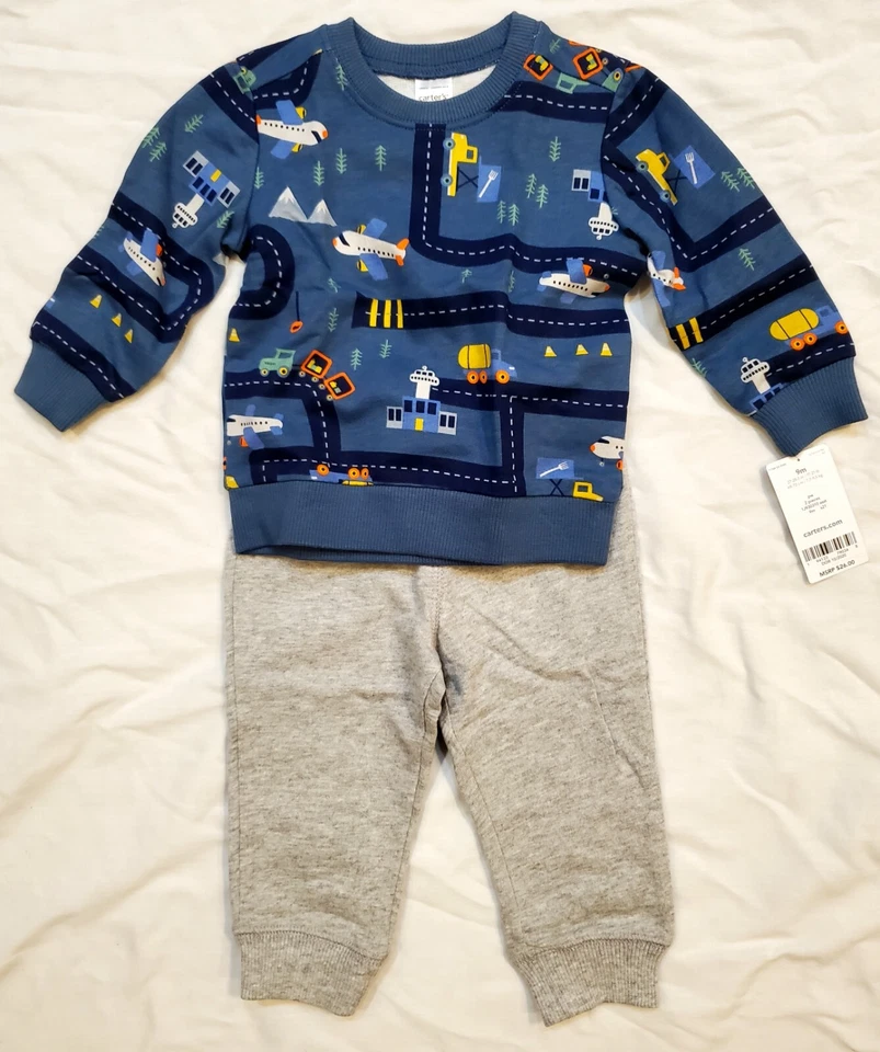 Carter’s Baby Boy 2 piezas suéter de felpa francesa y pantalones para correr, avión camión de carretera Foto 1 de 1