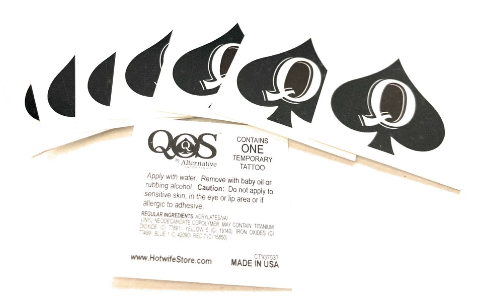 Tatuajes temporales 3D Q icónicos marca QOS - Hotwife Queen of Spades - 100 PC Foto 1 de 1