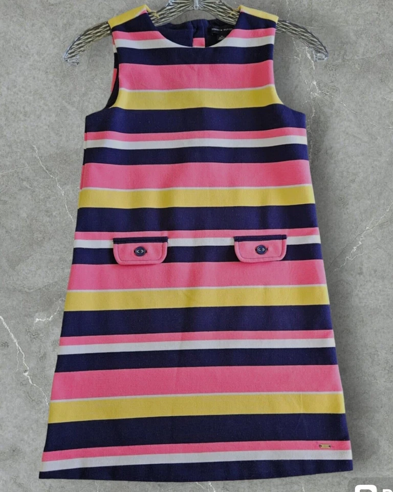 Vestido multicolorido Tommy Hilfiger feminino listras sem mangas com botões e costas tamanho M - Imagem 1 de 4