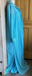 Lacey Knit 60s 70s Vintage Aqua Maxi Dress & Duster Jacket 2PC Set Lounge USA - Picture 1 of 9