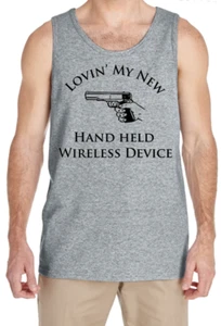Hand Held modern Device Proud Gun Owner Gun Lover  Mens Tank Top Accessory Gun - Picture 1 of 2