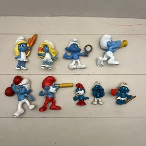Shelich McDonalds Puffi PVC Figure Vintage Lotto 9 Amour Jail Papà Vanità Puffo - Foto 1 di 16