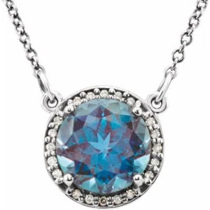 14K White 6 mm Lab-Grown Alexandrite & .04 CTW Natural Diamond 16" Necklace - Picture 1 of 2