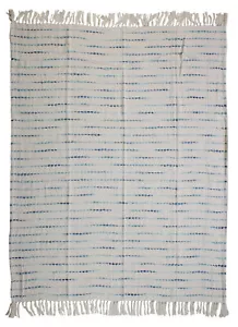 50" X 60" Cream Kantha Cotton Striped Throw Blanket with Embroidery - Picture 1 of 6