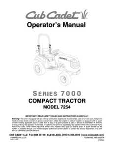 Owner’s Manual Instructions Cub Cadet Compact Tractor Series 7000 - Model 7254 - Picture 1 of 4