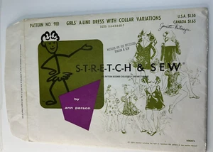 Stretch & Sew Sewing Pattern Ann Person Girl's A-LIne Dress w Collar Var #910 - Picture 1 of 4