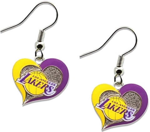 New Los Angeles Lakers Heart Shape Fish Hook Earrings, Gift for Her Mom Cover