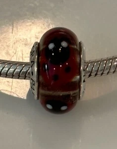 Authentic Retired Pandora Sterling Silver Lady Bug Murano Glass Charm - Picture 1 of 5