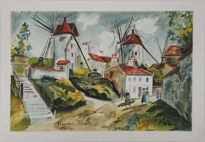 Maurice UTRILLO - Les trois moulins à Montmartre - Lithographie signée #Paris - Photo 1/4