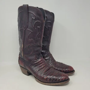 Lucchese Boots Men 9.5D Black Cherry Caiman Belly Leather Western Charles EXOTIC - Picture 1 of 14