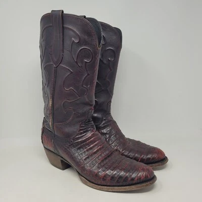 Lucchese Boots Men 9.5D Black Cherry Caiman Belly Leather Western Charles EXOTIC - Image 1 of 4