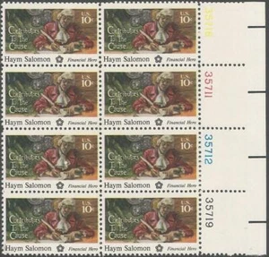Plate Block of 8 stamps - Scott 1561 - 10 cent -  Haym Salomon - 1975 - MNH - Picture 1 of 1