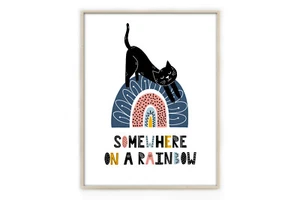 Katze auf dem Regenbogen Druck, lustige Katze Wanddeko, Wohndeko, Geschenk für Katzenliebhaber 2 - Bild 1 von 13