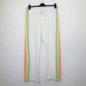 PJ Salvage Women's 2X Pants White Rainbow Side Stripe Drawstring Knit Lounge CZ8 - Picture 1 of 4
