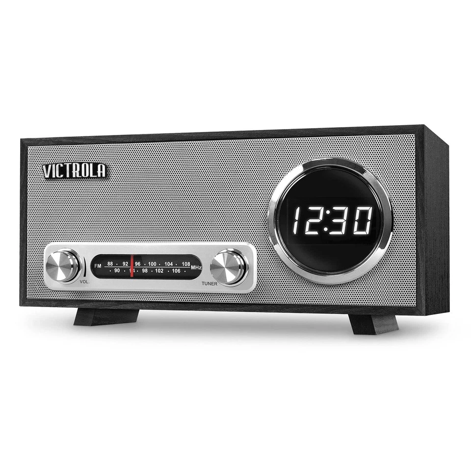 Victrola Bluetooth Digital Clock Stereo With FM Radio & USB Charging Black